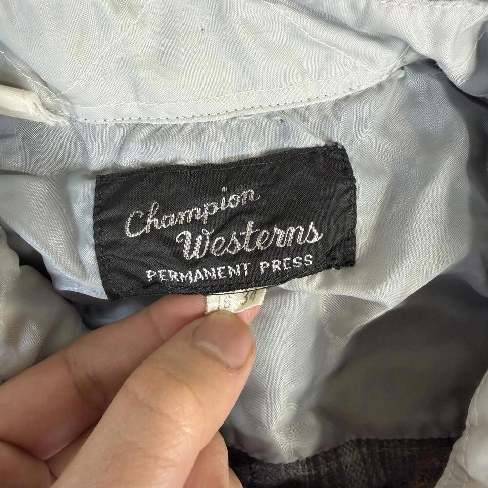 Vintage Champion Western Shirt Mens 16-34 Gray Plaid Pearl Snap Wool Cowboy 70s - Picture 4 of 6
